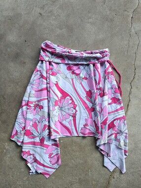 Vintage Y2K ruched drawstring Asymmetrical Foldover Mini fairy pattern Skirt M